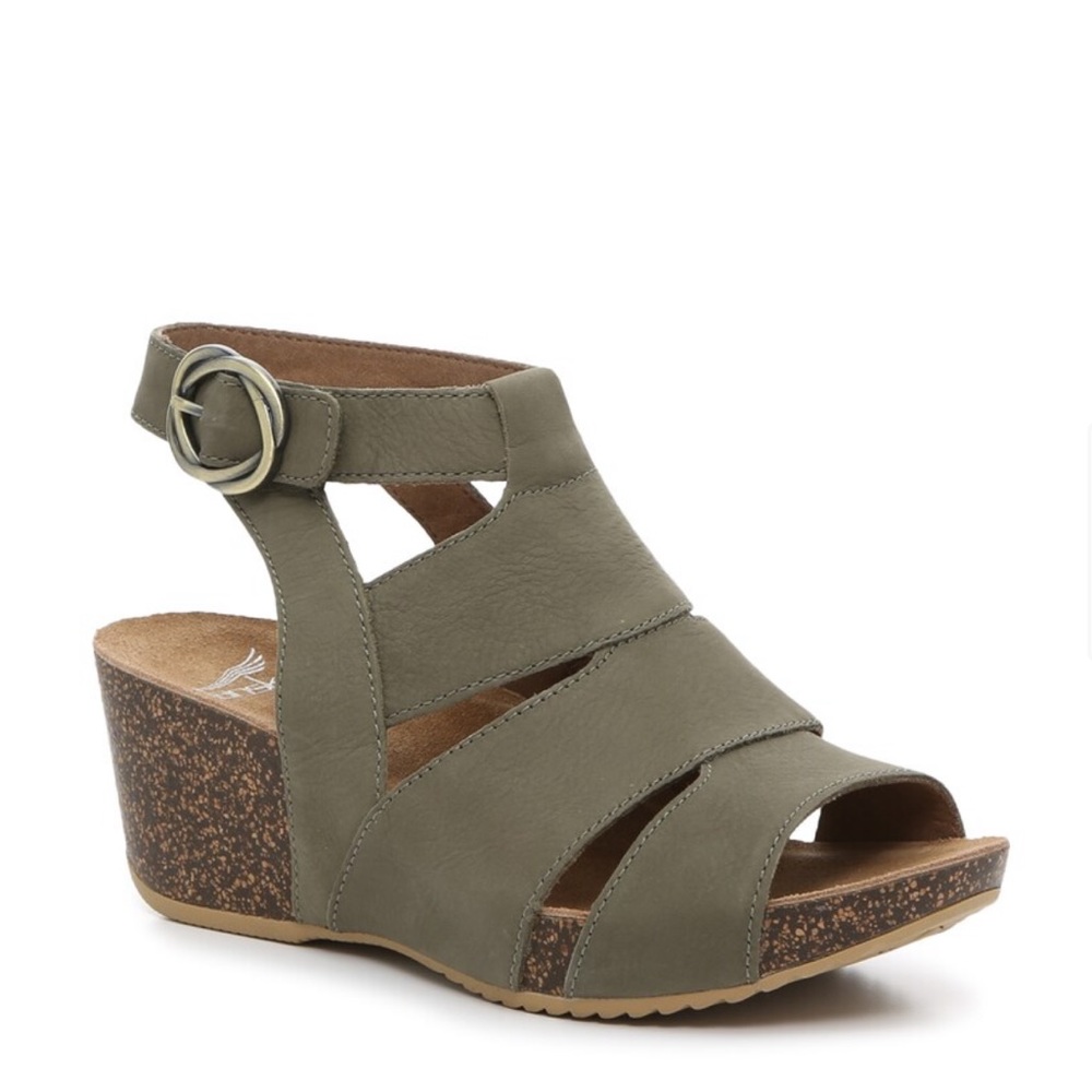 Dansko Olive Green Strappy Wedge Sandals